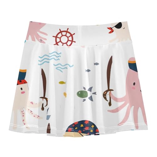 Girls' Shorts Athletic Skorts Tennis Skirts Toddler Floral Pleated Cute Cartoon Octopuses Pirates 3t2