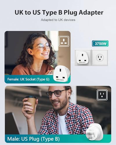 LENCENT UK to US America Plug Adapter, 2 Pack Grounded USA Visitors Travel Converter, Converts All Type G Plugs from United Kingdom UK Singapore Malaysia UAE Ireland Malta Hongkong and etc. (Type B) - Image 3