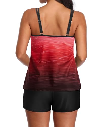 Image of Tempt Me Two Piece Tankini Swimsuits for Women Tummy Control Bathing Suit with Shorts Athletic Two Side Pockets Swimwear