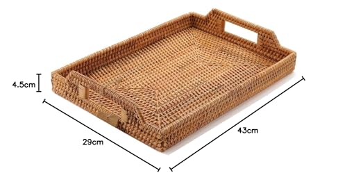 Hand-Woven Rattan Serving Tray with Handles - Ideal for Breakfast, Drinks, and Snacks on Dining or Coffee Table (43 cm, Rectangular) - Image 9