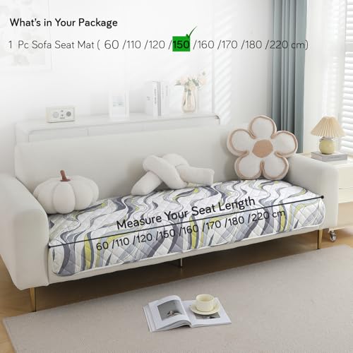 Image of HOKIPO Printed Waterproof + Anti-Slip + Quick Dry Sofa Seat Mats, Curved Lines Pearl White - Length 150cm (AR-5232-P1)
