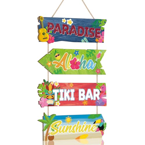 Image of HPNIUB Hawaii Tiki Bar Welcome Summer Wooden Sign, Funny Beach Hawaiian Luau Party Plaque Hanging Wall Decor, Vintage Farmhouse Door Sign for Outside Home Bar Kitchen Backyard