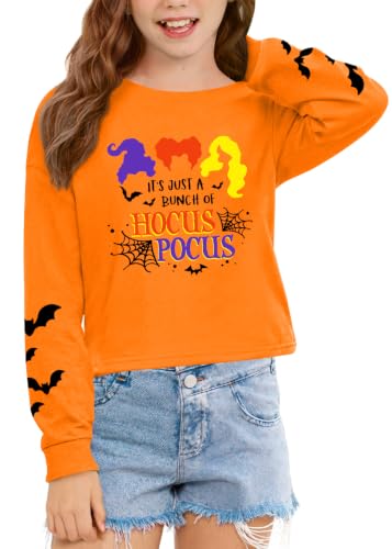 Image of BesserBay Girls Halloween Crop Tops Orange Print Spooky Shirt 6-14 Years