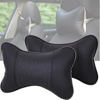 YUEMING 2 Stück Auto Nackenkissen Kopfstütze, PU-Leder Autositz Kopfkissen mit abnehmbarem Bezug, Sicherheit Ergonomische Nackenstütze Kissen für Autofahren Reisen (Schwarz1)