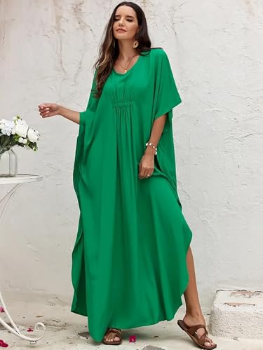 Image of Moss Rose Kaftan Dresses for Women V Neck Summer Swimsuit Cover up Caftan Maxi Beach Dresses