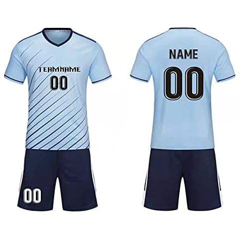 Custom Team Jersey for Men Soccer Training Shirt Scrimmage Practice Jersey w/Shorts Blue 3XL Cover