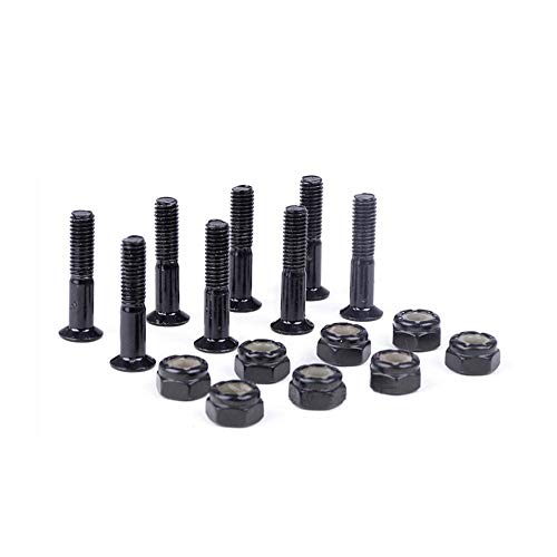 BESIY Stainless Steel Skateboard Hardware 8PCS Bolts Set and All-in-One Skate Tools Portable Skateboard T Accessory with Tool L-Type Phillips Head Wrench Screwdriver (Tools+Black Handware)