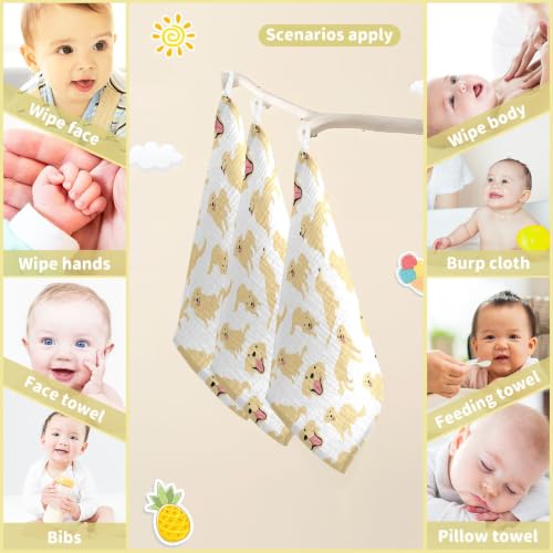 Image of vvfelixl Baby Muslin Washcloths Golden Retriever Dog Baby Burp Cloths Cotton Baby Face Towel for Newborn Infants Boys Girls Soft and Absorbent 11.8 X 11.8 in, 3 Pack