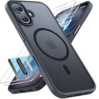 Miracase for iPhone 16 Case for Magsafe [with 2 Protective Glass & Camera Control] Military Protection Shockproof Scratch-Resistant Velvet Feel Thin Mobile Phone Case for iPhone 16 6.1 Inch, Black