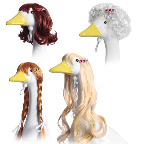 Zixumild 4Pcs Porch Goose Wigs Set Porch Goose Outfits Accessories for Outdoor Statue Accessories Garden Patio Yard Goosey Decoration (4PCS Wigs)