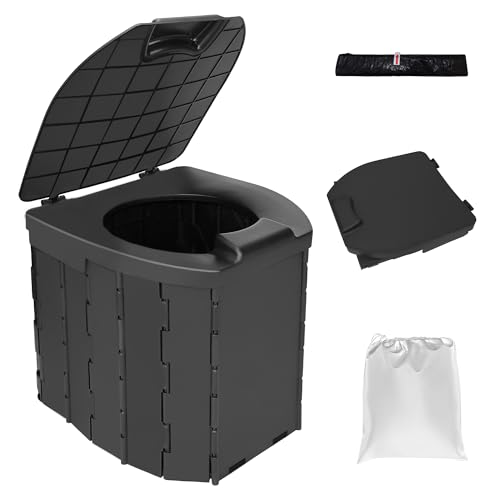 Portable Foldable Camping Toilet for Adults & Seniors - Compact Travel Potty with Splash Guard, Emergency Commode for RV, Outdoor, Hiking & Car Camping - Lightweight & Durable Camping Essentials