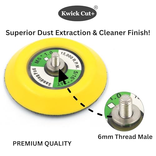 Image of Kwick Cut+ Premium 3 Inch (75mm) Velcro Backing Pad (Pack of 1) | 6mm Male Thread | Dual Action Random Orbital Sander Pad for Sanding, Polishing & Grinding | 15000 RPM Compatible (3-inch)