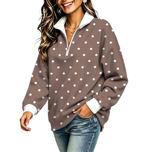 Polka Dot Sweatshirt Women 1/4 Zip Fleece Collared Casual Pullover Top - image 7