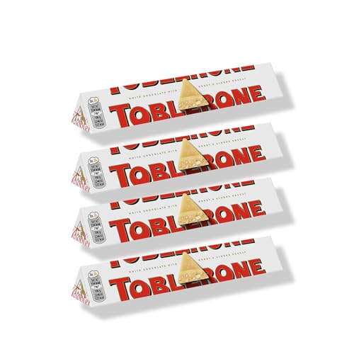 Image of COCOCART Toblerone Chocolate Bar, Enjoy Toblerone, The Iconic Triangular Chocolate from Switzerland (Pack of 4, White), 100 gram