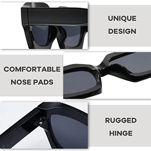 Sheen Kelly Retro Thick Hexagon Sunglasses Men Women Trendy Oversized Square Chunky Black Dark 90S Glasses #TOP3