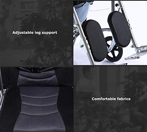 Silla de ruedas plegable, ligera, reclinable ajustable de 6 posiciones, freno de mano doble, acero de alto carbono, portátil con fácil almacenamiento