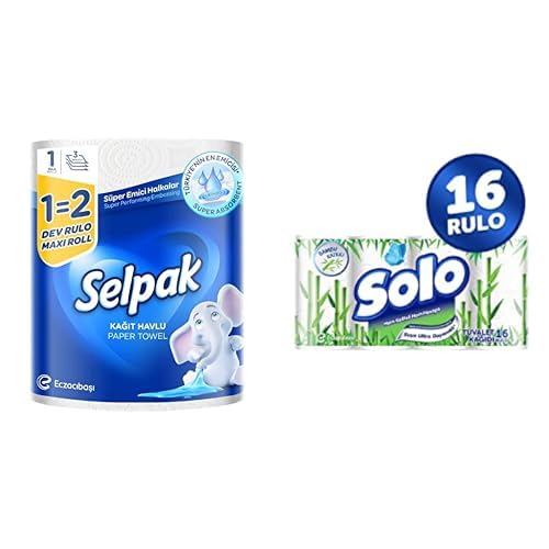 Selpak Kağıt Havlu Dev Rulo 1=2 ve Solo Tuvalet Kağıdı Bambu Katkılı 16'lı