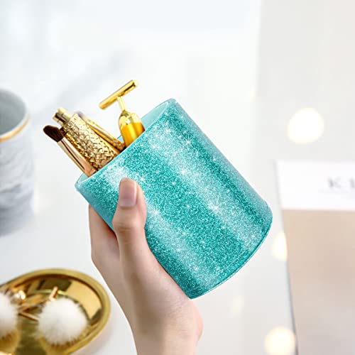 Image of Glitter Pen Holder Pencil Organizer, Cute Pencil Cup Desk Decor, Decorative Makeup Brush Holder Large, Leather Multi-Functional Organizer Cup for Office, Home, Classroom, Blue+Green