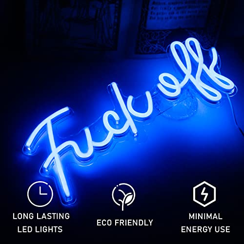 Fuck Off Neon Sign Blue Word LED Neon Wall Light Signs Acrylic USB Neon Lights for Bedroom Letter Lamp for Bar Pub Home Decorations 17'' x 8''