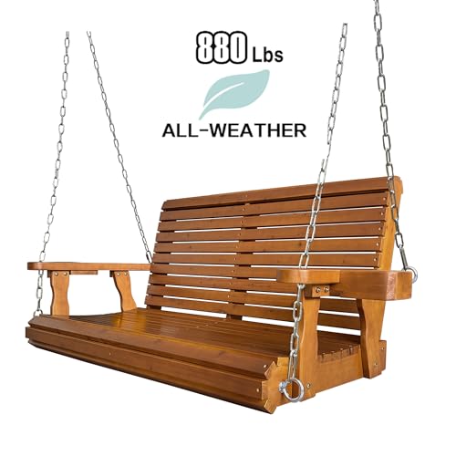 Image of Fortune Candy Wooden Porch Swing, Cedar Tone, 4 FT Extra Large