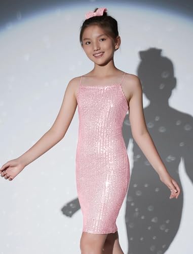 EXARUS Girls Sparkly Dress Teen Homecoming School Dance Party Sequin Spaghetti Strap Special Occasion Tight Bodycon Dress4
