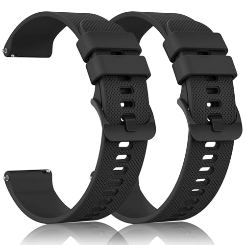 Yisica 2 Piezas Correa para 22mm 20mm Smartwatch Reloj Inteligente Hombre Mujer, Liberación Rápida de Silicona Suave Pulseras de Repuesto (Negro/Negro, 22mm)