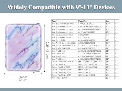 Image of TiMOVO 9-11 inch Tablet Sleeve Bag for iPad 11-inch A16 2025, iPad 10.9 inch /10.2 inch| Air 11 Inch /5th /4th Gen. 10.9 inch, Galaxy Tab A9+ /A11Plus 11 inch, Protective Bag with Pocket,Marble Purple & Blue