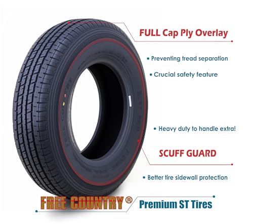 Image of Free Country GRAND RIDE Set 2 Premium Trailer Tires ST215 /75R14 8PR Load Range D Radial w /Scuff Guard 8mm Deep Tread