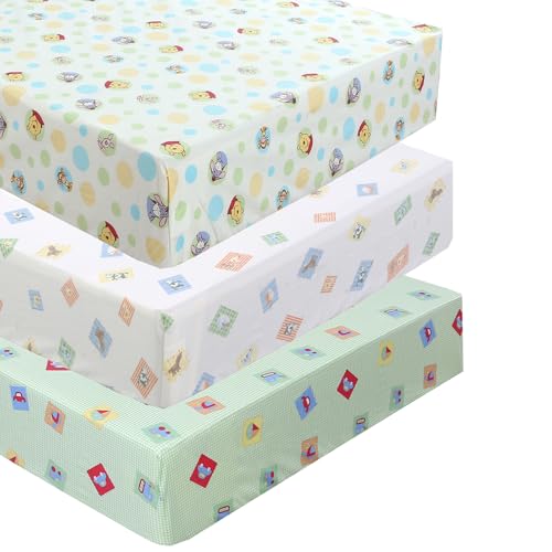 Image of Danica 100% Cotton Fitted Baby Crib Sheet 3 Pack for Baby Boys Girls |Standard Crib and Toddler Mattress Sheets | 28x52 Inch (Pooh & Animals)