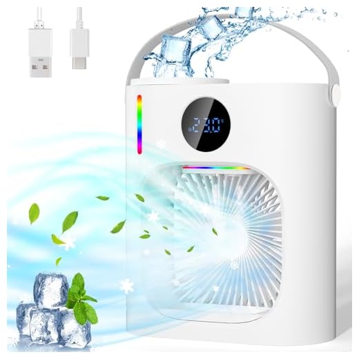 Condizionatore Portatile, Raffreddatore d'aria 4 in 1, 900ml Mini Climatizzatore Portatile Evaporativo Ventilatore Silenzioso, USB Mini Condizionatore Portatile, 3 Velocità, Timer, per Camera/Ufficio