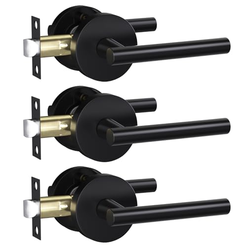 Image of Goldenwarm 3 Pack Matte Black Passage Door Handle Black Door Handles Interior Zinc Alloy Heavy Duty Reversible Passage Door Levers for for Hallways and Closets(no Lock)