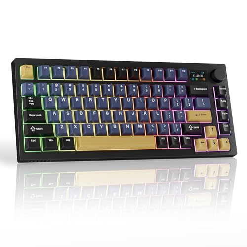 Image of TECWARE Spectre 75 Mechanical Gaming Keyboard | Customizable LCD Screen Display & Knob | Tri-Mode Wireless Bluetooth 2.4GHz | Gasket Mount Hot Swappable | Ocean Gold Red Linear Switches