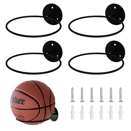Zfseyuh 4 Piezas Soportes de Pared para Pelota de Futbol Estante para Balones de Metal Soporte para Balones de Exhibición para Baloncesto Fútbol Rugby Voleibol