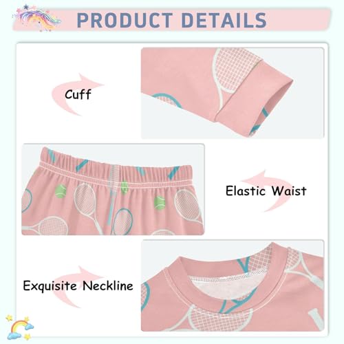 Pajama Sets Long Sleeve Tennis Rackets and Balls Soft Comfy Sleepwear 2 Piece PJS 3-8T4