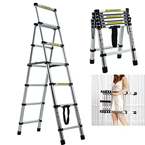 Échelle télescopique à 6 marches en aluminium léger portable multifonction réglable avec poignées et verrou de sécurité Capacité 149,7 kg Cover