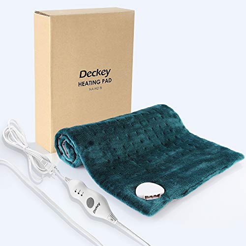 Deckey Electric Heating Pad 12” x 24”, Heating Pad for Fast Pain Relief, Soft Heat Pad for Back Pain & Cramps, Moist & Dry Heat Therapy Options,3 Heat Settings, Auto-Off, Machine Washable
