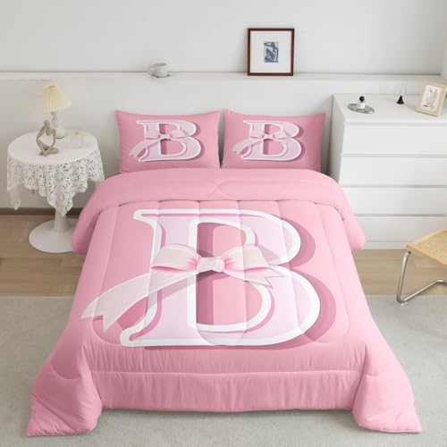Generico Piumino Singolo Fiocco Trapunte Lettera B Piumone Imbottito Resistente Lavabile, Super Morbida Trapunta, piumini 160x245 cm in Microfibra Reversibile e 2 Federa 50x80 cm Q297