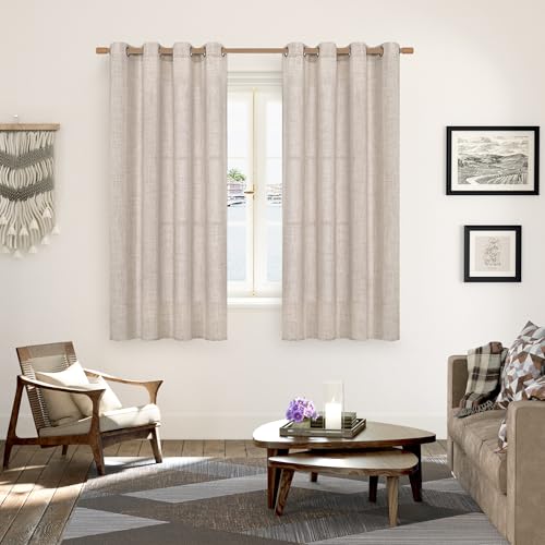 YoungsTex Linen Curtains 63 Inch Length 2 Panels for Living Room - Beige Light Filtering Drapes with Bronze Grommet Netural Semi Sheer Window Treatments for Bedroom Office Country, 52 X 63 Inch - Image 3