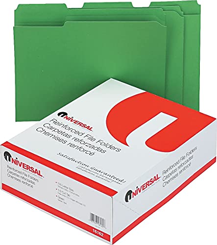 Universal 16162 Colored File Folders, 1/3 Cut Assorted, Two-Ply Top Tab, Letter, Green, 100/Box #TOP1