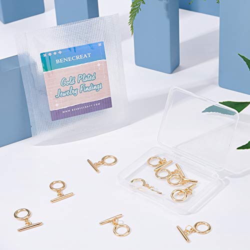 BENECREAT 10 Sets 18K Gold Plated Brass Toggle Clasps Flat Round Toggle Clasps Connectors(Ring: 13x1.5mm) for Necklace Bracelet Jewelry Making - Image 4