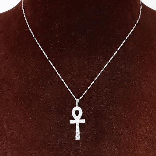 2.95 CT Round Shape Lab-created Diamonds Ankh Cross Religious Pendant Necklace for Women's in 925 Sterling Silver 14K Gold Over Gift for Womens3