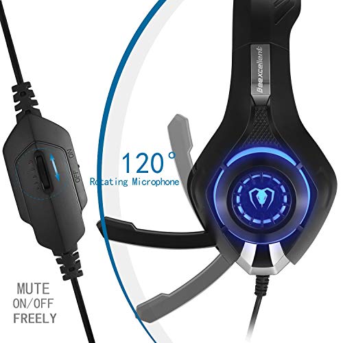 Beexcellent GM-1, Cuffie Gaming con microfono Cuffie da Gioco Bass Stereo per PS4 Auricolari Xbox One con LED Cancellazione del rumore Controllo Volume per PC MAC Laptop Tablet, Nero/Blu
