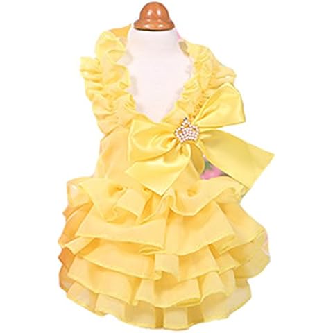 MaruPet Fashion Sweet Puppy Dog Love Printed Princess Skirt Pet Dog Pleated Camisole Tutu Dress Yellow L Cover