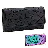 CAFINY Geometric Luminous Wallet for Women Holographic Reflective Clutch Purse with 3 Folds and Snap