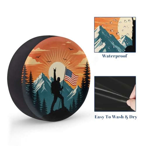 Image of Silhouette American Flag Spare Tire Cover Wheel Covers Protectors Waterproof Dust-Proof Universal Fit Trailer, RV, SUV and Many Vehicle 15 Inch,C-09