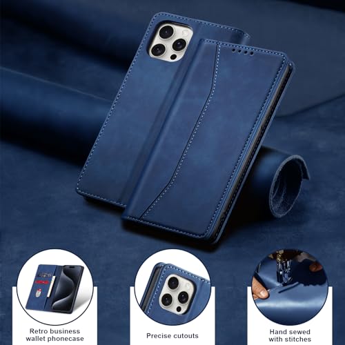 Image of Jasonyu Flip Wallet Case for iPhone 15 Pro,Blue