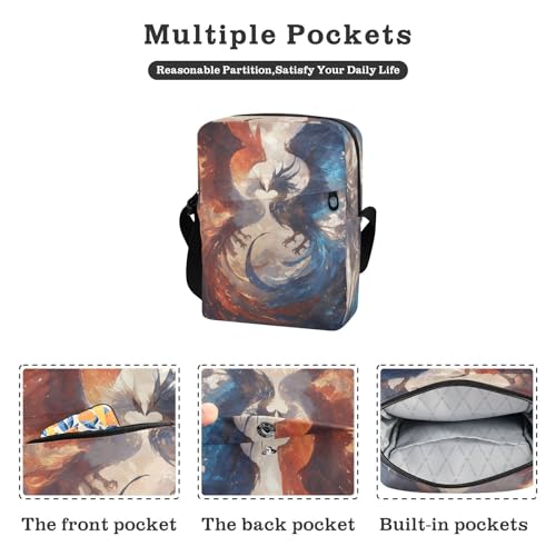 Red and Blue Ice and Fire Phoenix messenger bags for women mens crossbody bag small Womens Purse Cross Body Adjustable Strap for business business2