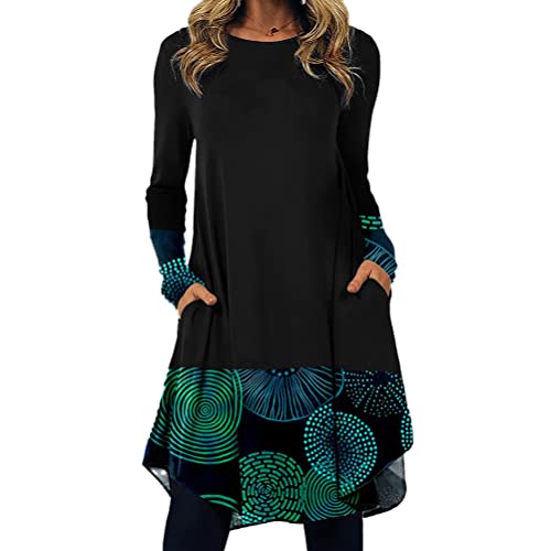 Onsoyours Damen Minikleid Langarm Kariertes Kleid Rollkragen Strickkleid A-Linie Sweater Herbstkleid Lose Kleider Pullover Kleid Winter Herbst 05...