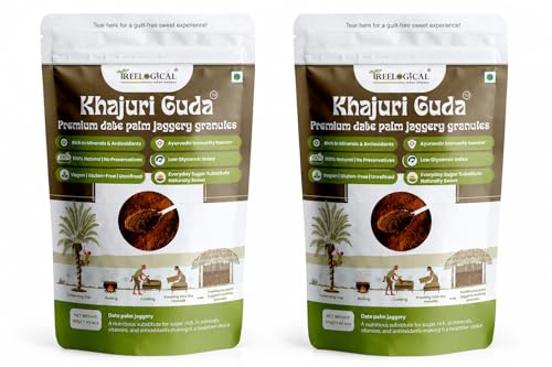 Image of 1 kg (pack of 2-500gm) TREELOGICAL KHAJURI GUDA (1 kg (pack of 2-500gm)| Healthy Sugar Alternative | Nolen Gur, Bengal Gur,Karupatti, Khajur Gud Powder | Preservative-Free, 100% Natural, Farm-Fresh Harvest
