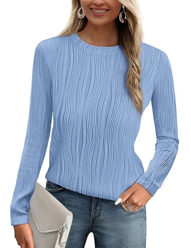 PRETTYGARDEN Long Sleeve Tops for Women 2025 Spring Fall Trendy Business Dressy Casual Shirts Crewneck Textured Blouse